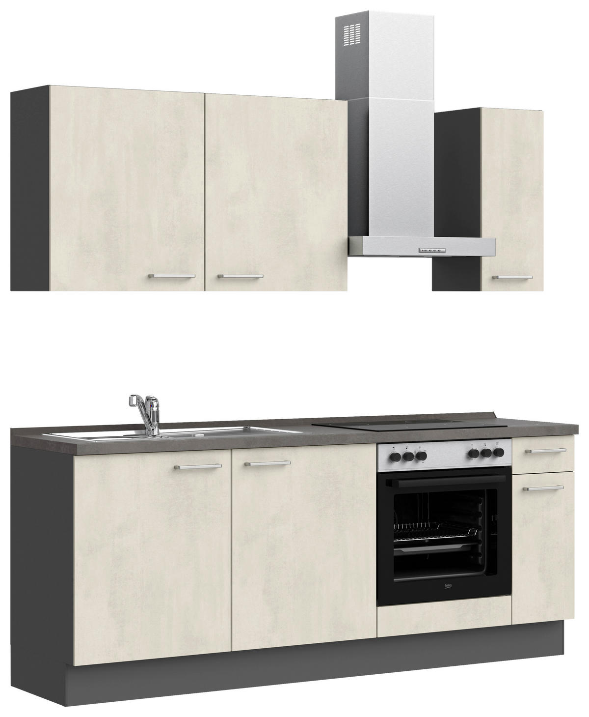 KÜCHENBLOCK Riva 210 cm  in Weiß, Schieferfarben  - Schieferfarben/Edelstahlfarben, MODERN, Holzwerkstoff/Metall (210cm) - Nobilia