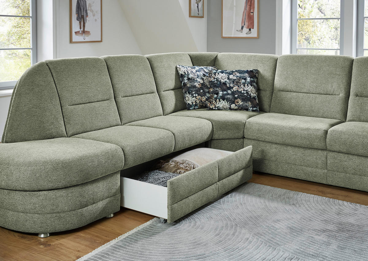 ECKSOFA Grün Flachgewebe  - Alufarben/Grün, KONVENTIONELL, Textil (273/253cm) - Beldomo Comfort