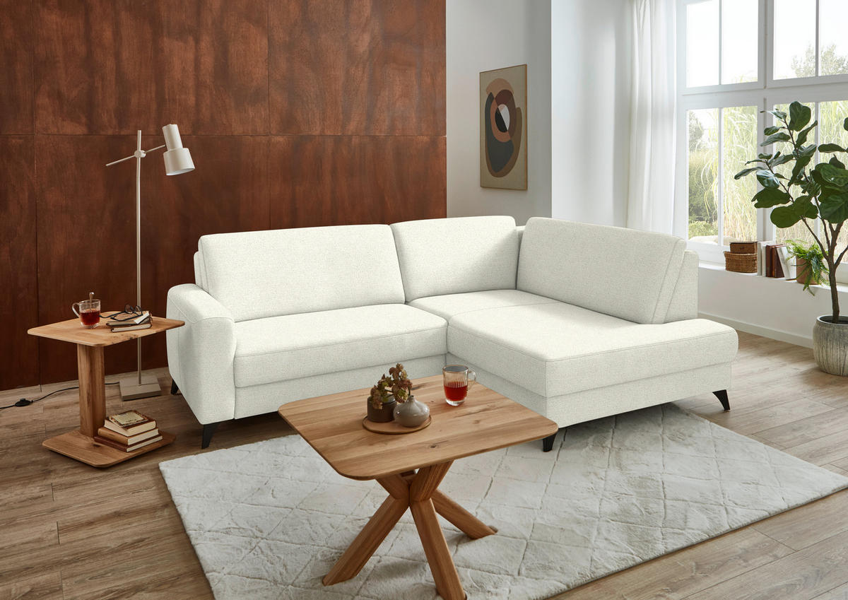 ECKSOFA  Chenille Creme  - Creme/Schwarz, Design, Textil/Metall (239/182cm) - Beldomo Comfort