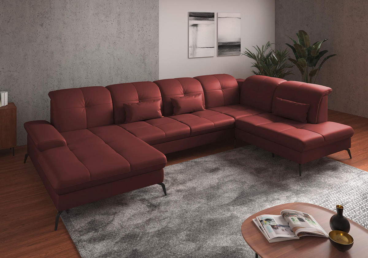 WOHNLANDSCHAFT in Echtleder Rotbraun  - Rotbraun/Schwarz, Konventionell, Leder/Metall (185/357/231cm) - Sit & More