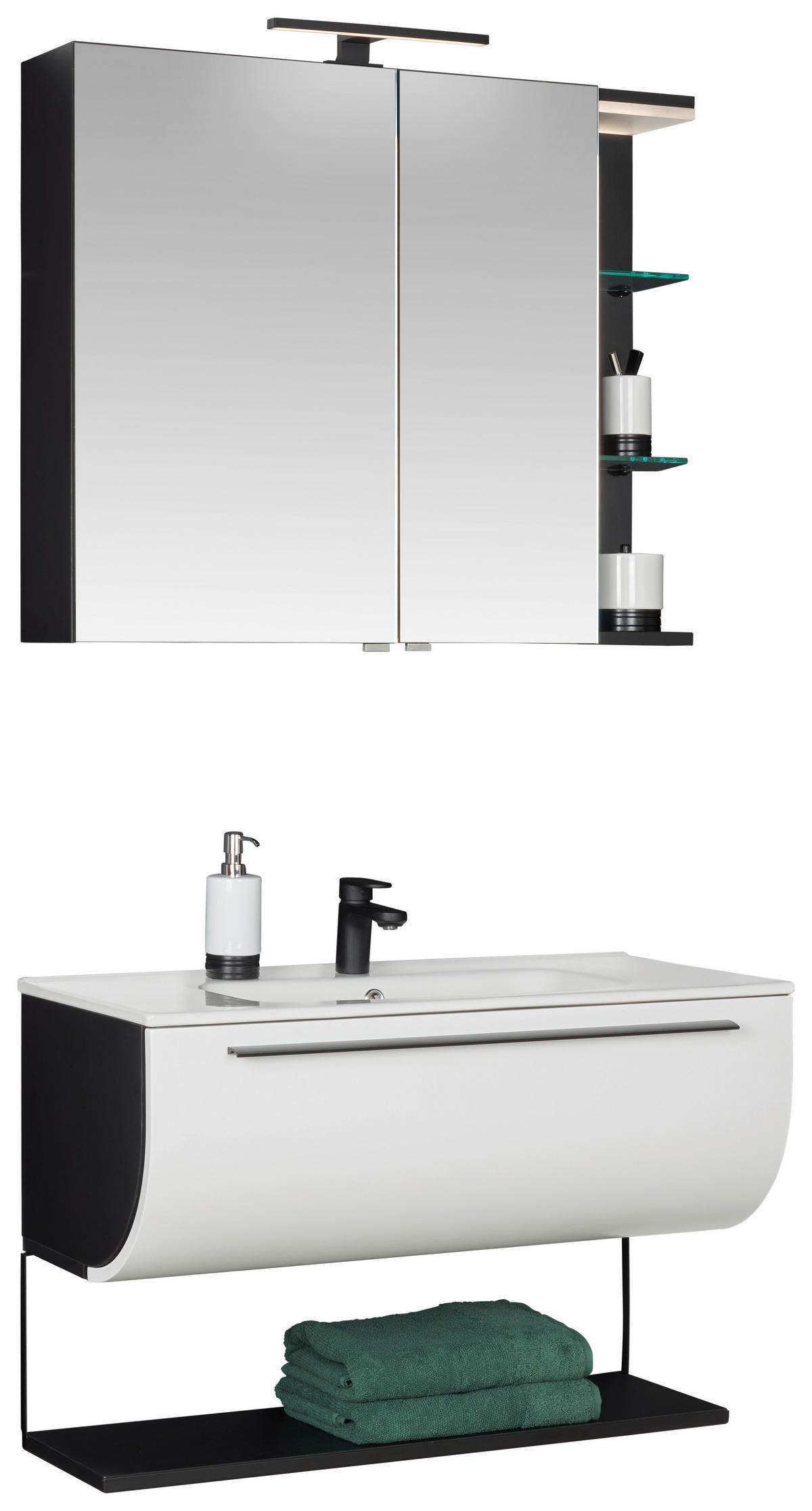 BADEZIMMER 91 cm  - Weiss/Schwarz, Modern, Glas/Holzwerkstoff (91cm) - Dieter Knoll