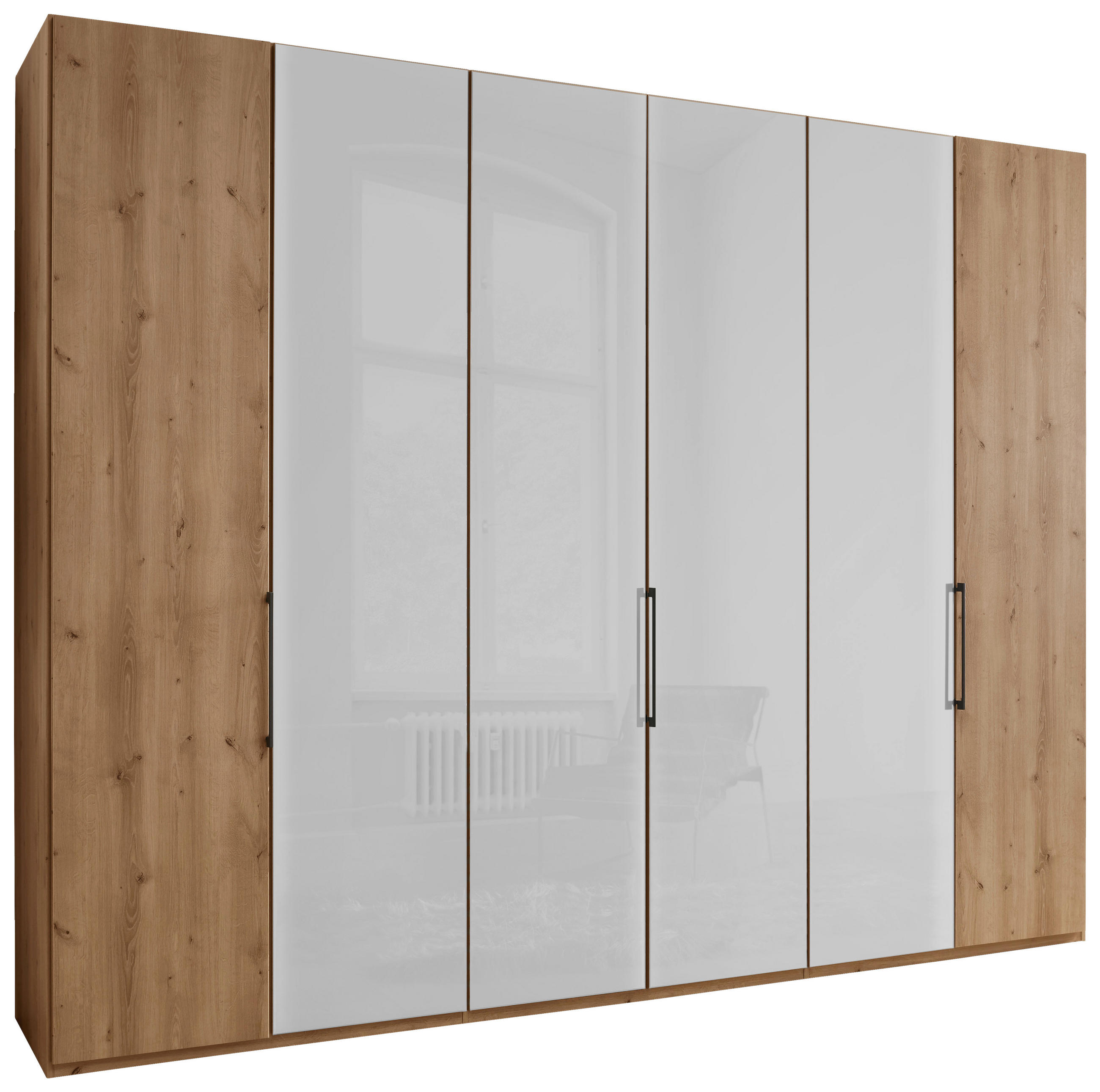 DREHTÜRENSCHRANK in Weiss, Eiche Bianco  - Schieferfarben/Weiss, Konventionell, Glas/Holzwerkstoff (300/236/58cm) - Dieter Knoll