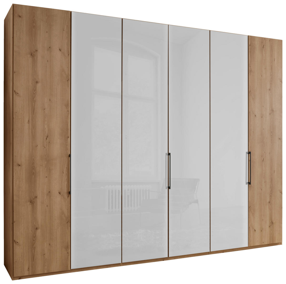 DREHTÜRENSCHRANK 300/236/58 cm 6-türig Weiß, Eiche Bianco  - Schieferfarben/Eiche Bianco, KONVENTIONELL, Glas/Holzwerkstoff (300/236/58cm) - Dieter Knoll