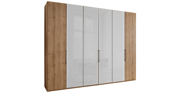 DREHTÜRENSCHRANK 300/236/58 cm,  in Weiß, Eiche Bianco, 6-türig  - Schieferfarben/Eiche Bianco, KONVENTIONELL, Glas/Holzwerkstoff (300/236/58cm) - Dieter Knoll
