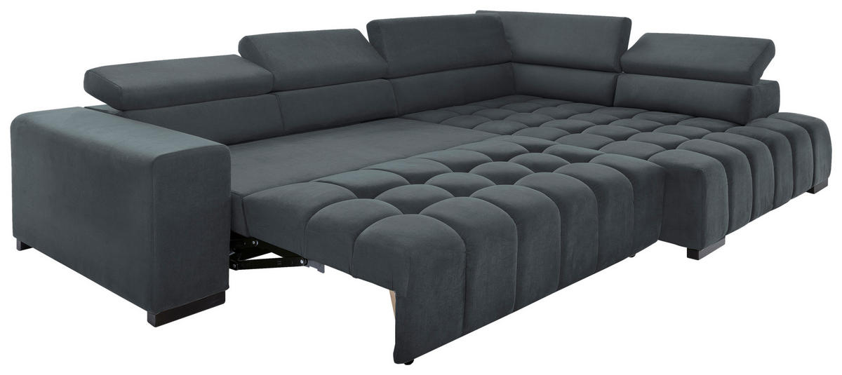 ECKSCHLAFSOFA in Dunkelgrau Textil   - Dunkelgrau/Schwarz, Design, Holz/Textil (307/201cm) - Livetastic
