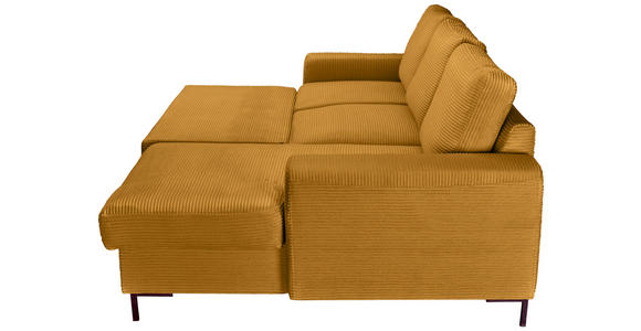 ECKSOFA Currygelb Cord Rückenkissen, Bettkasten, Schlaffunktion, Rücken echt, Liegefläche im Originalstoff  - Currygelb/Schwarz, KONVENTIONELL, Textil/Metall (240/150cm) - Carryhome