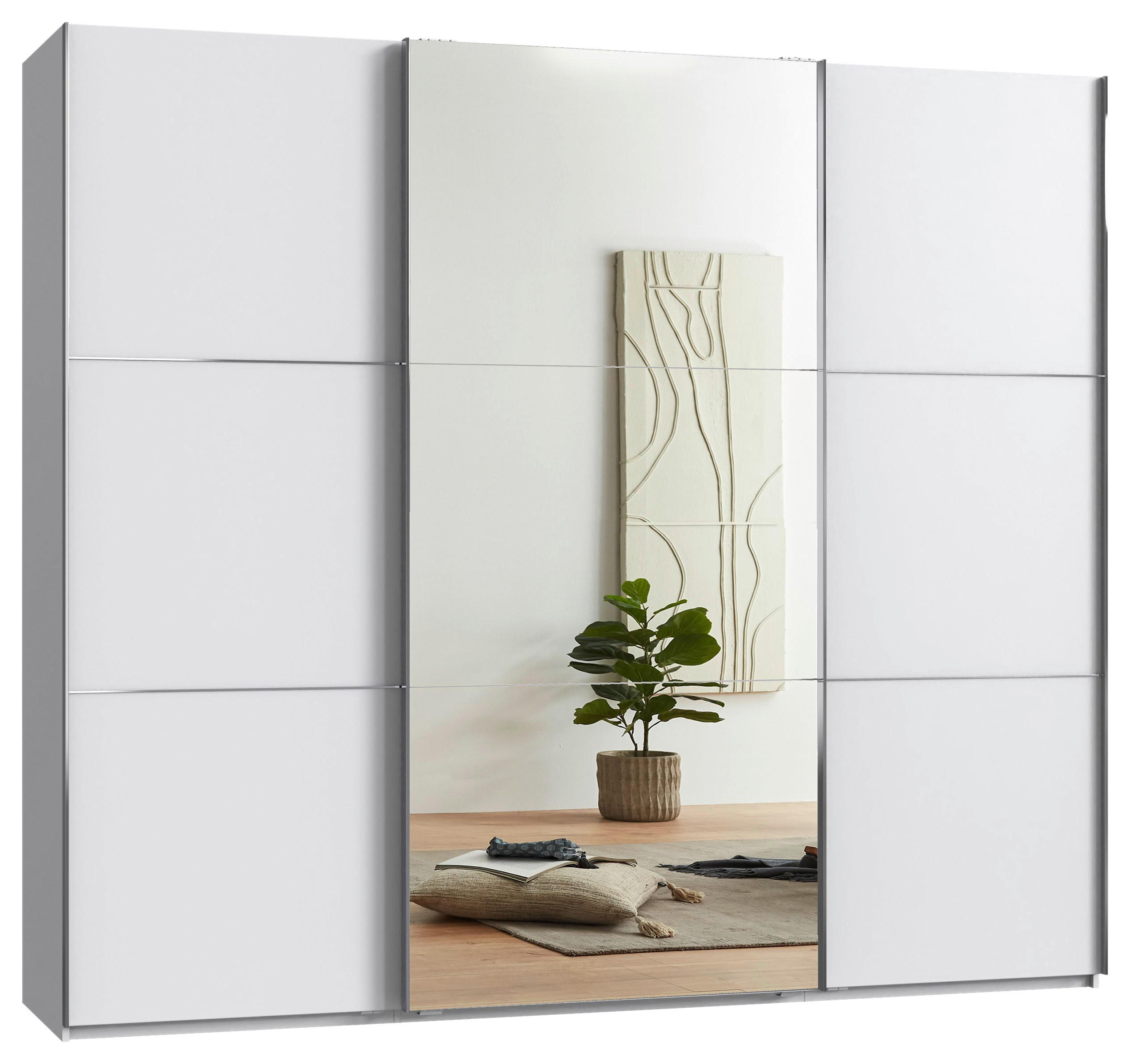 Schwebetürenschrank Indian A Weiß Dekor/spiegel, B:250cm