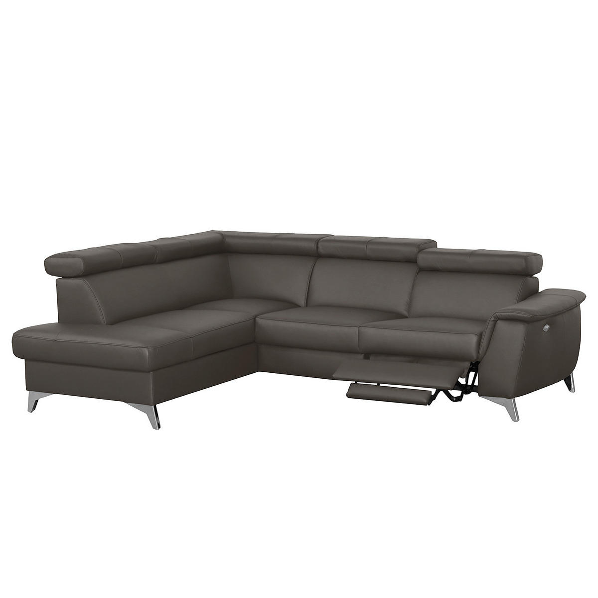 ECKSOFA Dunkelbraun Echtleder Lederlook  - Chromfarben/Dunkelbraun, Design, Leder/Textil (197/257cm) - Livetastic