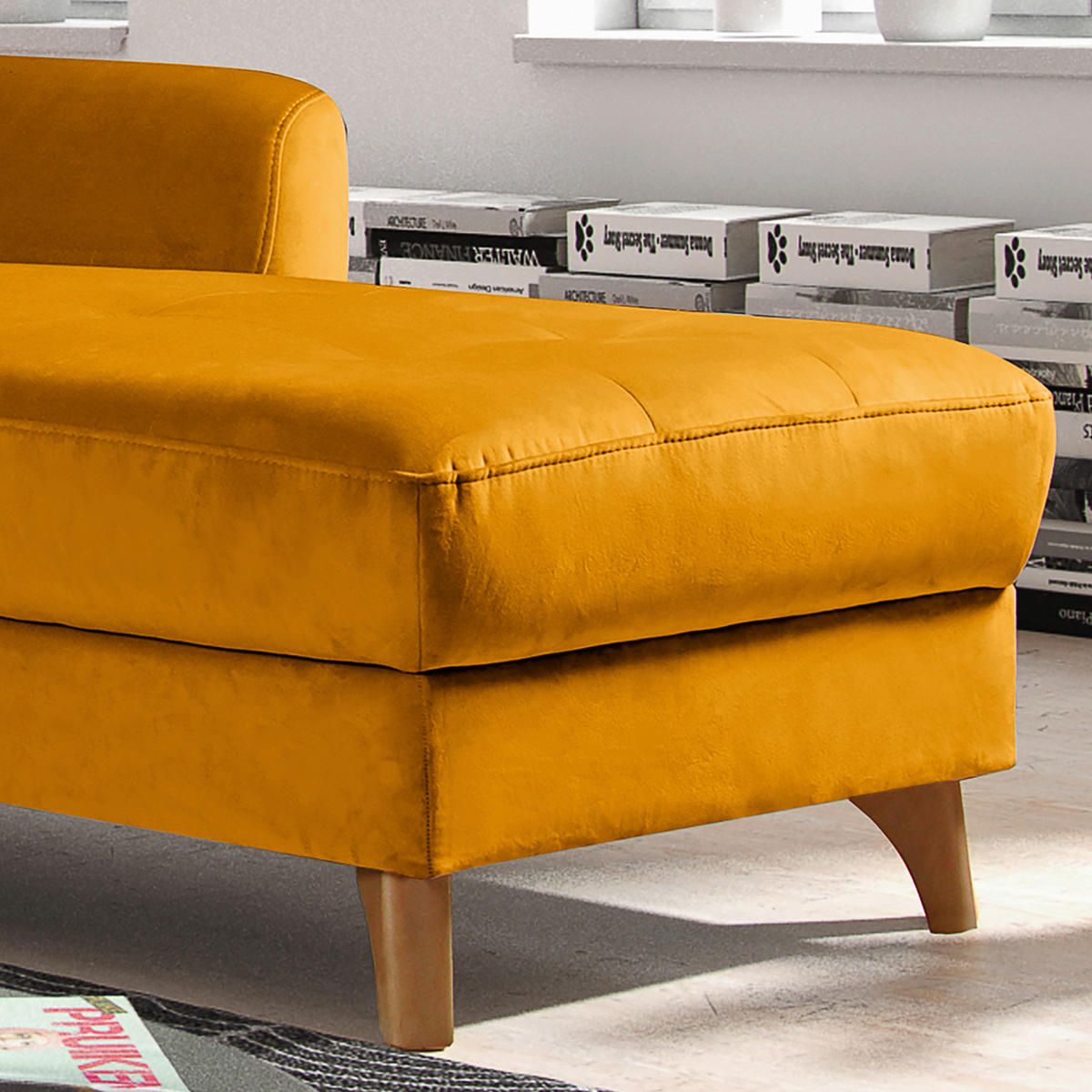 ECKSOFA in Samt Gelb  - Gelb/Buchefarben, Design, Holz/Textil (238/168cm) - Livetastic