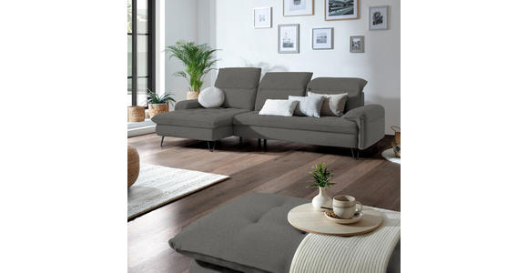 ECKSOFA in Flachgewebe Hellgrau 180/310 cm - Hellgrau/Schwarz, LIFESTYLE, Textil/Metall (180/310cm) - Valnatura