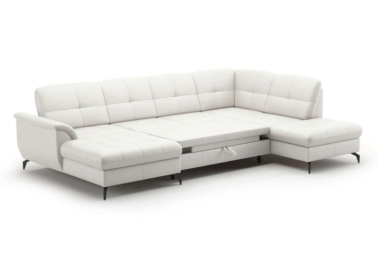WOHNLANDSCHAFT Weiß Echtleder  - Schwarz/Weiß, MODERN, Leder/Metall (164/319/212cm) - Sit & More