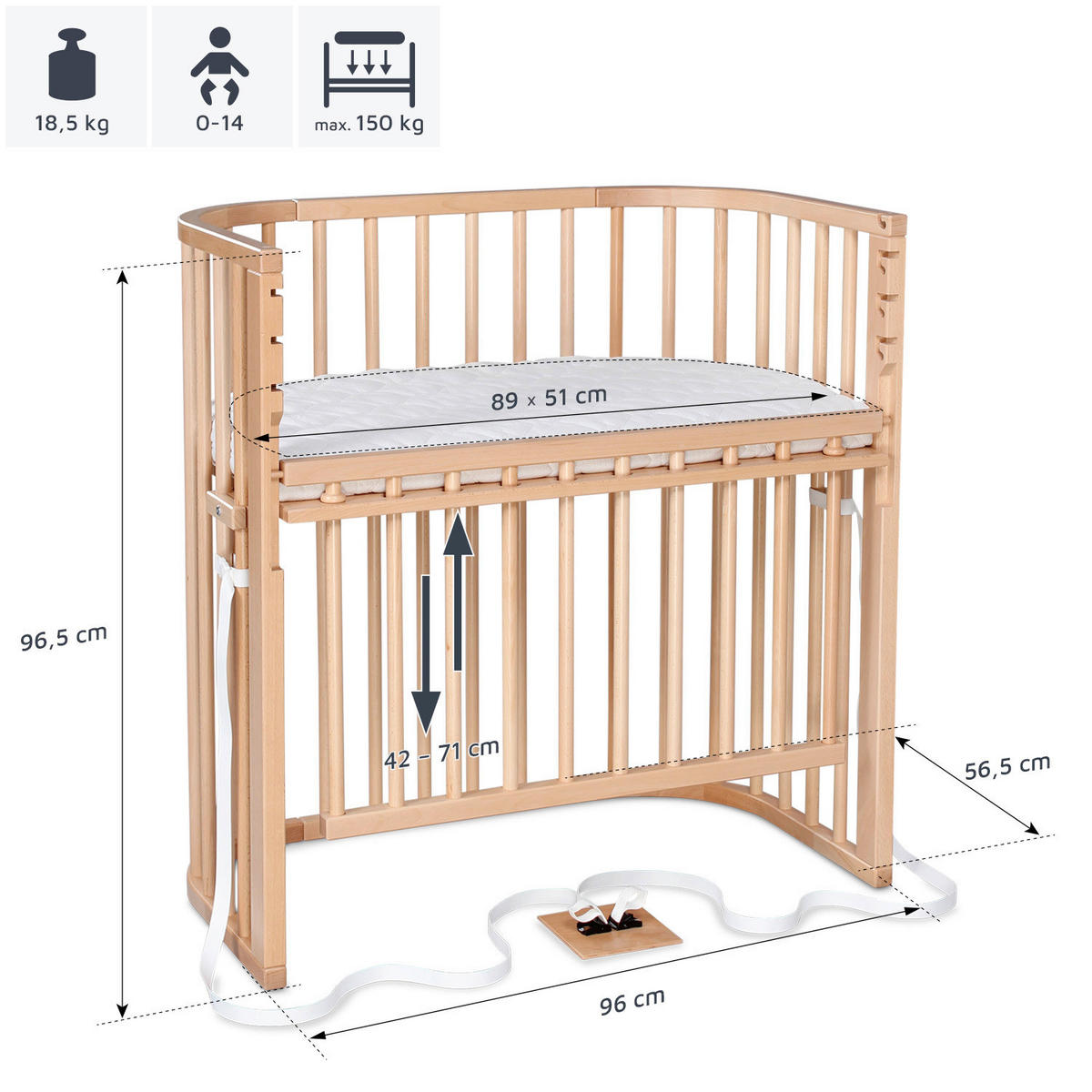 BEISTELLBETT Boxspring Comfort Plus  - Naturfarben, Basics, Holz (56,5/96,5/96cm) - Babybay