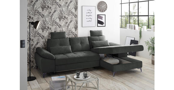 ECKSOFA Anthrazit Mikrovelours - Chromfarben/Anthrazit, KONVENTIONELL, Kunststoff/Textil (270/170cm) - Carryhome