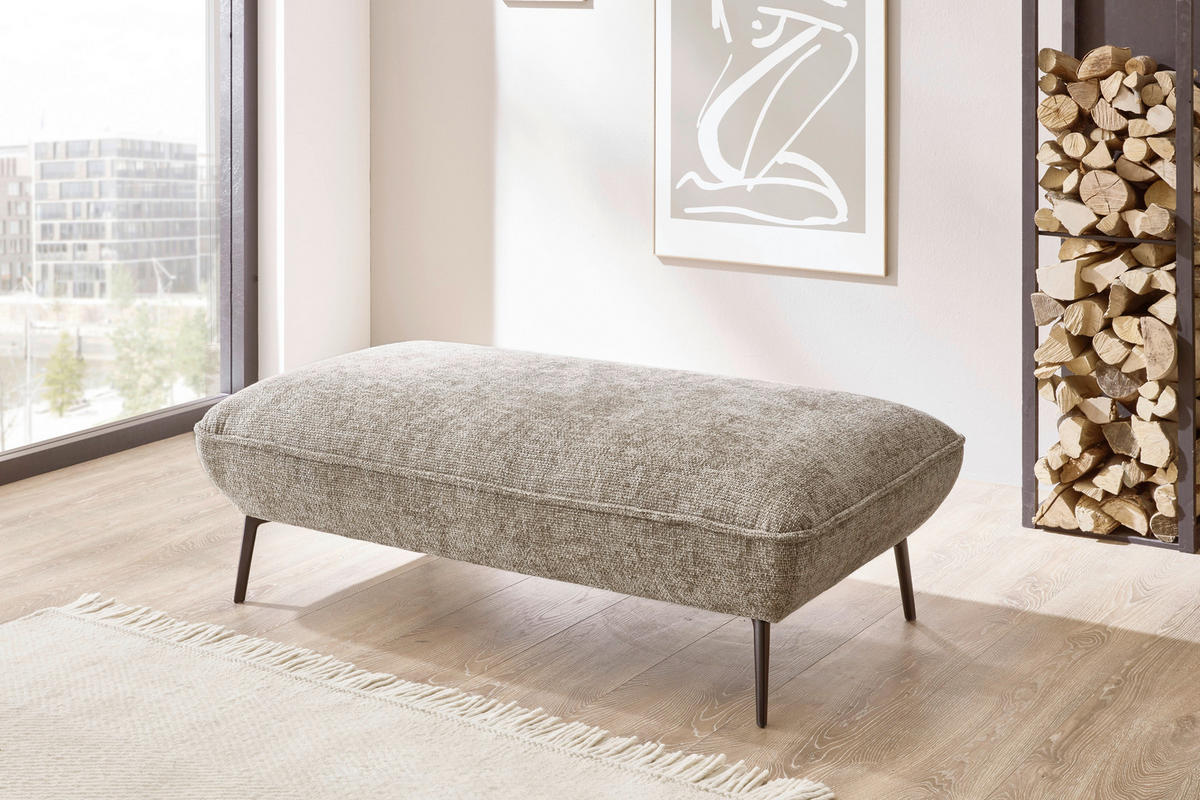 ECKSOFA in Flachgewebe Taupe  - Taupe/Schwarz, Design, Textil/Metall (339/153cm) - Moderano