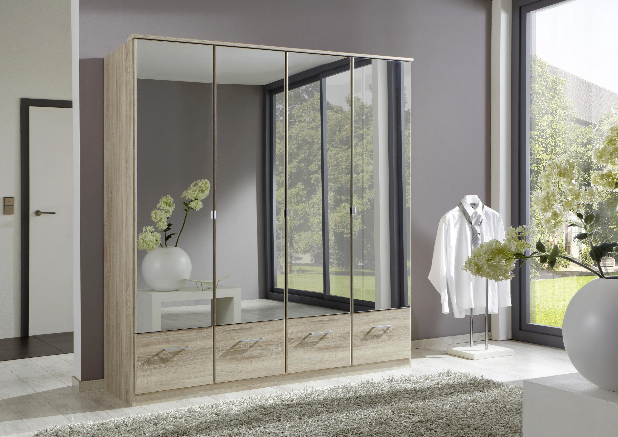 DREHTÜRENSCHRANK in Eichefarben  - Eichefarben/Alufarben, Konventionell, Glas/Holzwerkstoff (180/199/58cm) - MID.YOU