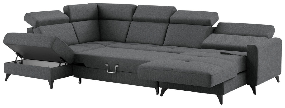 WOHNLANDSCHAFT Flachgewebe Dunkelgrau  - Dunkelgrau/Schwarz, Konventionell, Textil/Metall (215/333/174cm) - Beldomo System