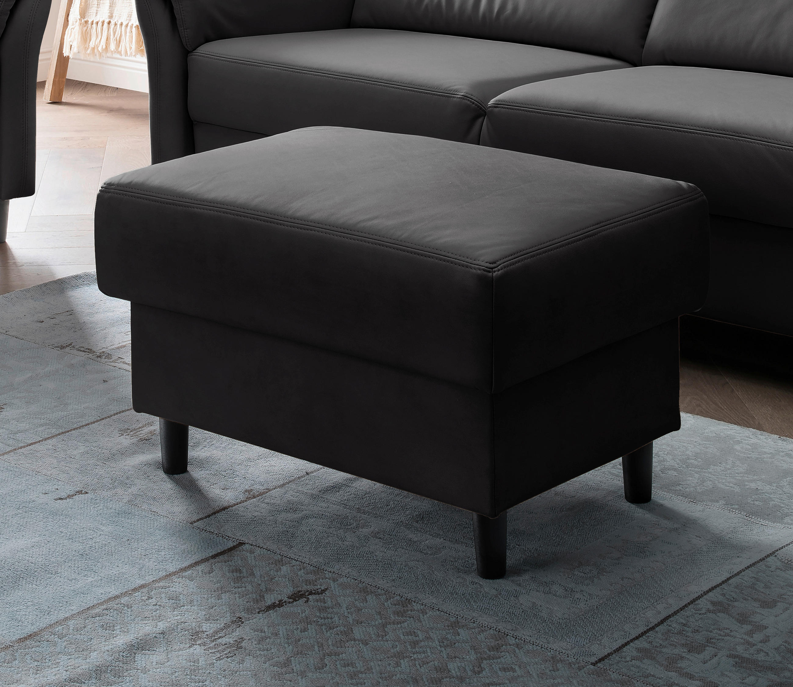 HOCKER Lederlook Schwarz  - Schwarz, MODERN, Holz/Textil (76/46/55cm) - Livetastic