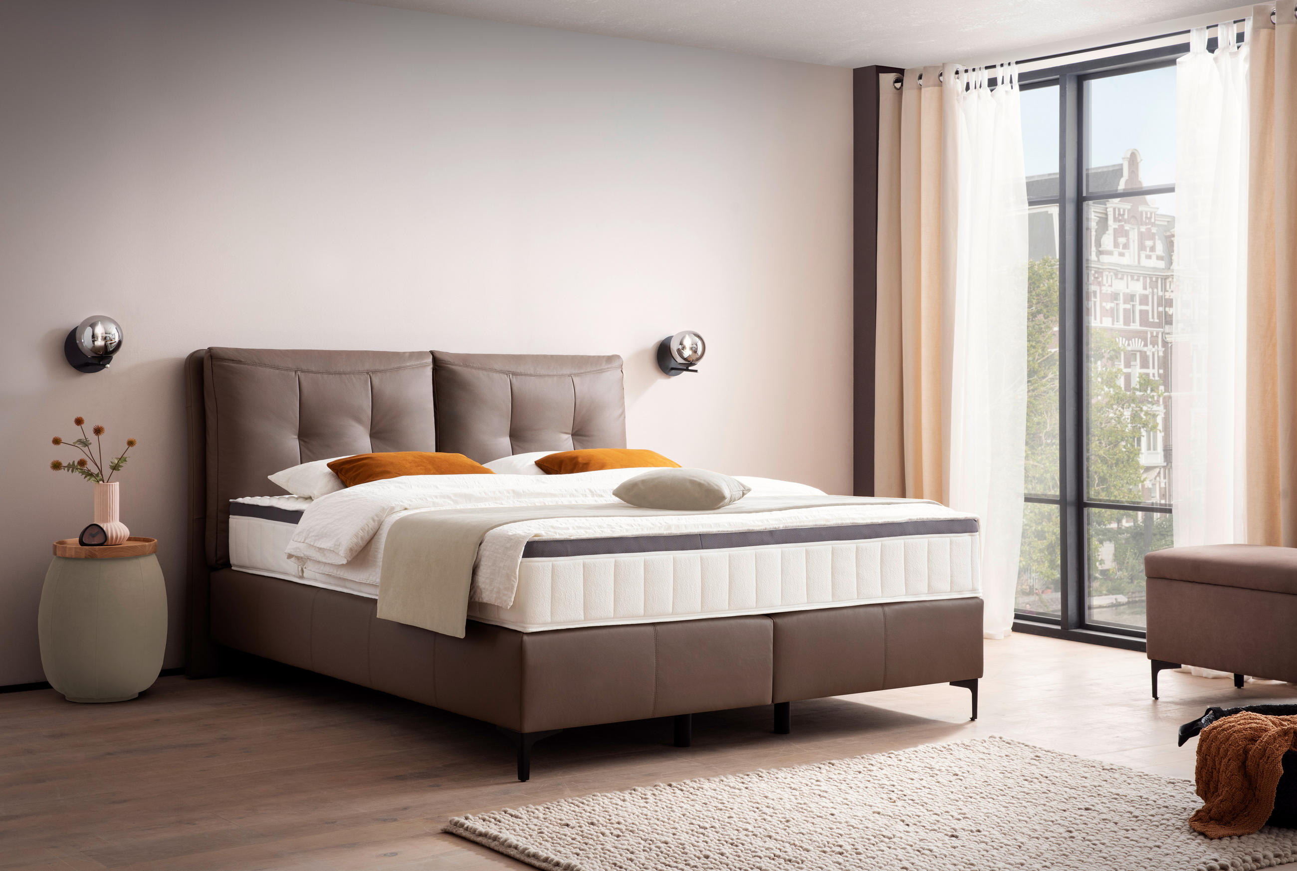 BOXSPRINGBETT 180/200 cm  in Mokka  - Schwarz/Mokka, Design, Leder/Holz (180/200cm) - Novel