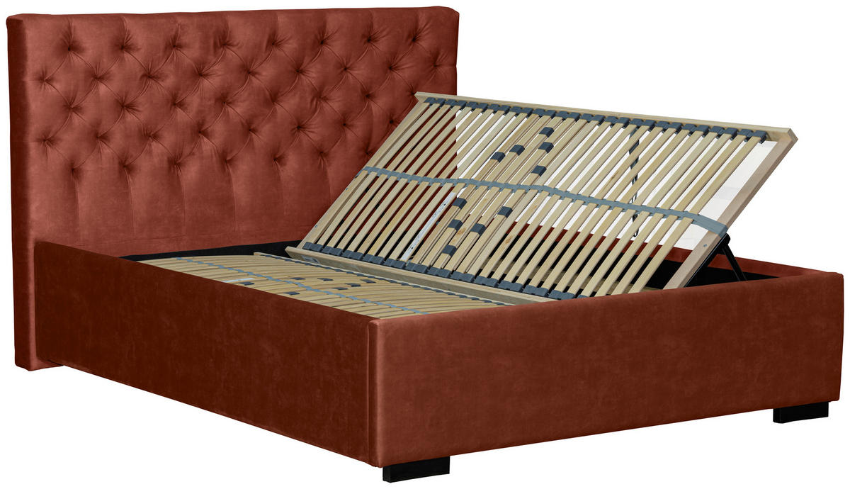 POLSTERBETT 180/200 cm  in Rostfarben  - Rostfarben/Schwarz, Design, Holz/Textil (180/200cm) - Boxxx