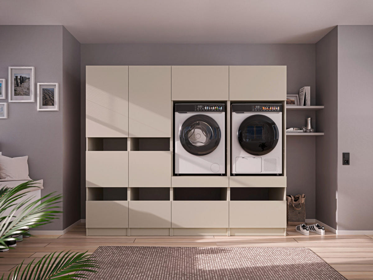 WASCHMASCHINENSCHRANK  68/200/68 cm  - Kaschmir/Schwarz, Design, Holzwerkstoff/Metall (68/200/68cm) - Milino