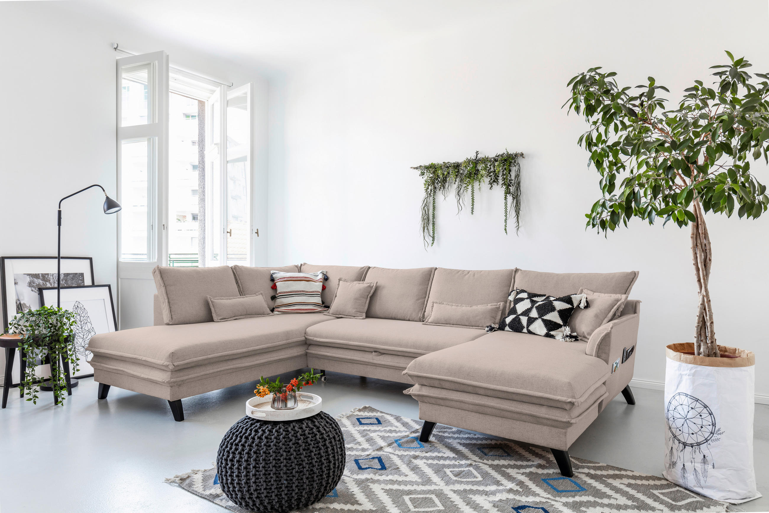 P & B SEDACÍ SOUPRAVA, textil, šedohnědá