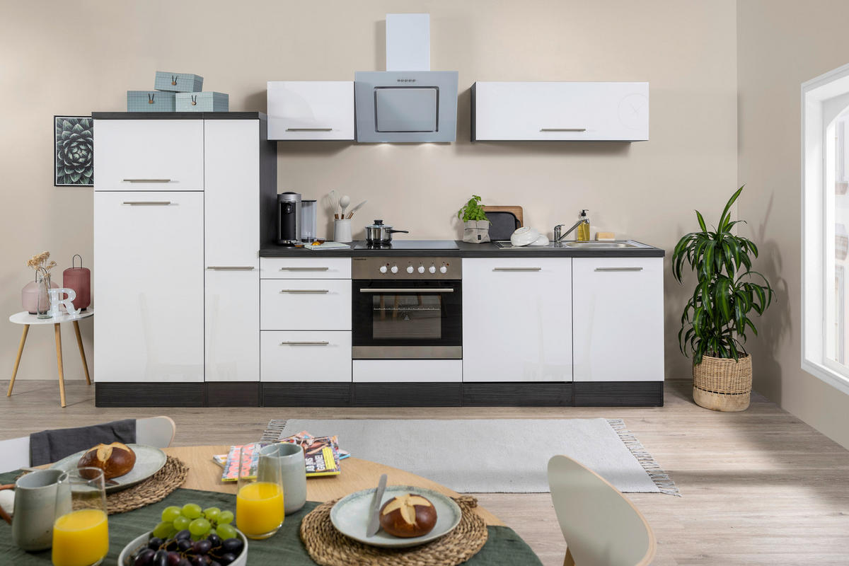KÜCHENBLOCK 310 cm   in Weiß, Eichefarben  - Edelstahlfarben/Eichefarben, Basics, Holzwerkstoff/Metall (310cm) - Respekta