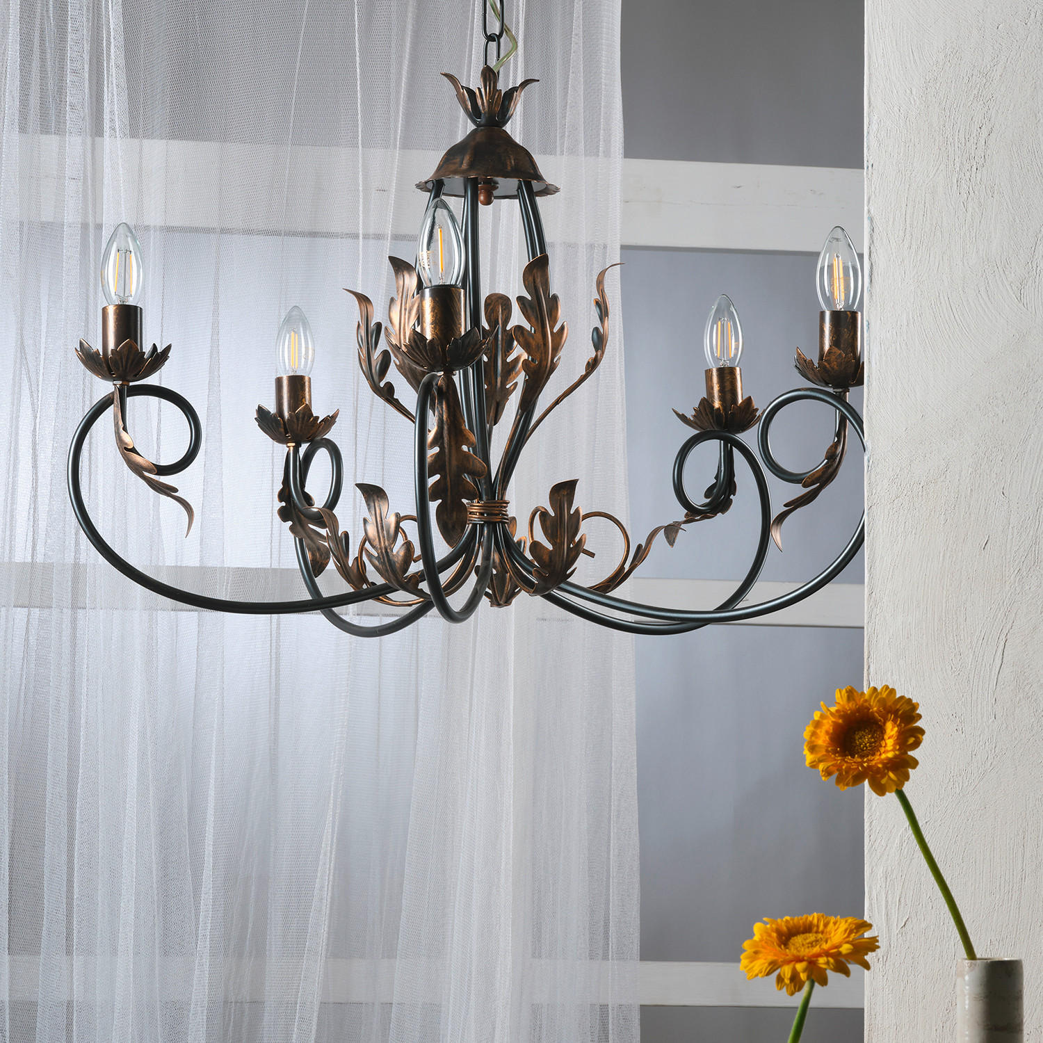 KRONLEUCHTER 4691 GRETEL 65/65/110 cm   - Bronzefarben, KONVENTIONELL, Metall (65/65/110cm)
