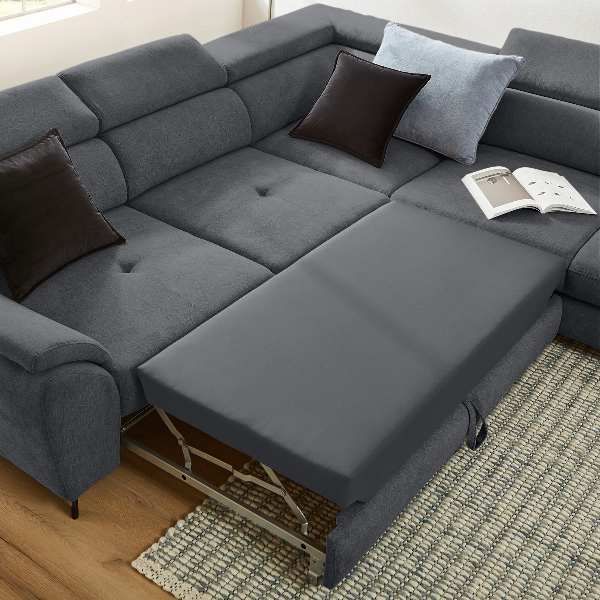 ECKSOFA inkl. Funktion Anthrazit Webstoff  - Anthrazit/Schwarz, Design, Textil/Metall (277/237cm) - Stylife
