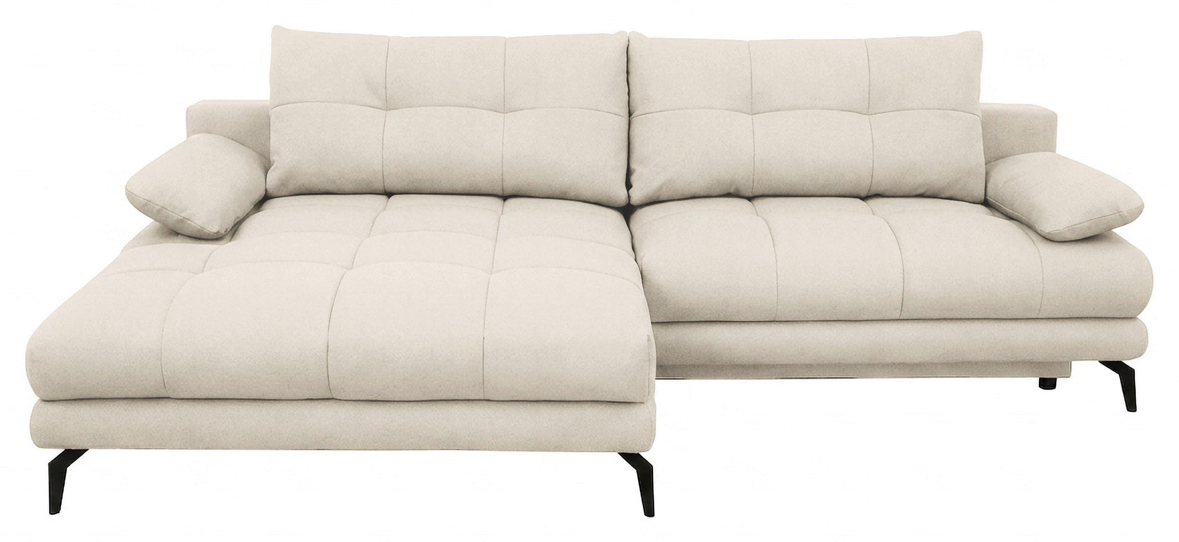 ECKSOFA Perlmutt Struktur Rückenkissen, Bettkasten, Schlaffunktion, Rücken echt, Armteilverstellung, Liegefläche im Originalstoff  - Beige/Perlmutt, MODERN, Textil/Metall (181/263cm) - Carryhome