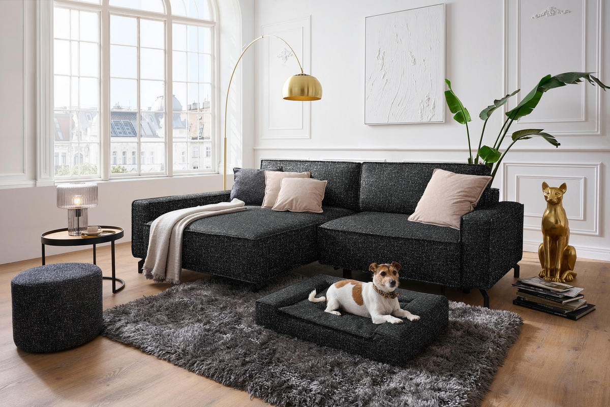 ECKSOFA  in Mikrofaser Anthrazit  164/246 cm  - Anthrazit/Schwarz, Design, Textil/Metall (164/246cm) - Sedda