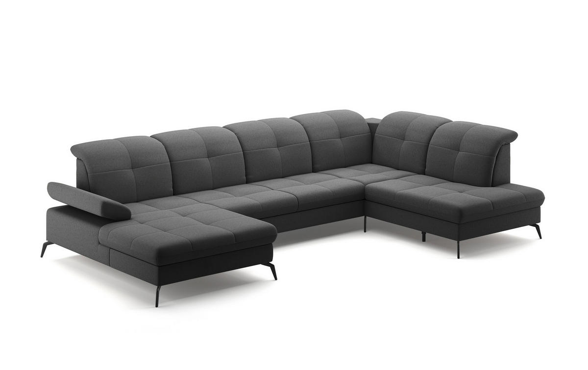 WOHNLANDSCHAFT in Flachgewebe Dunkelgrau  - Dunkelgrau/Schwarz, Konventionell, Textil/Metall (185/357/231cm) - Sit & More