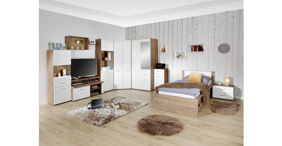 Eckschrank 87cm Avensis New, Weiß/Eiche Dekor - Eichefarben/Weiß, KONVENTIONELL, Holzwerkstoff (86,5/205,7/86,5cm) - Luca Bessoni