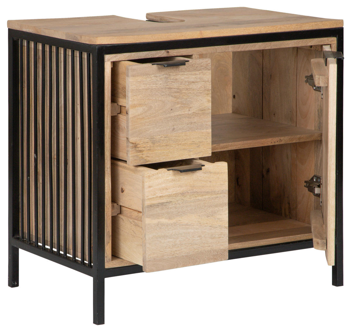 WASCHBECKENUNTERSCHRANK 60/63/40 cm  - Schwarz/Naturfarben, MODERN, Holz/Metall (60/63/40cm) - Livetastic