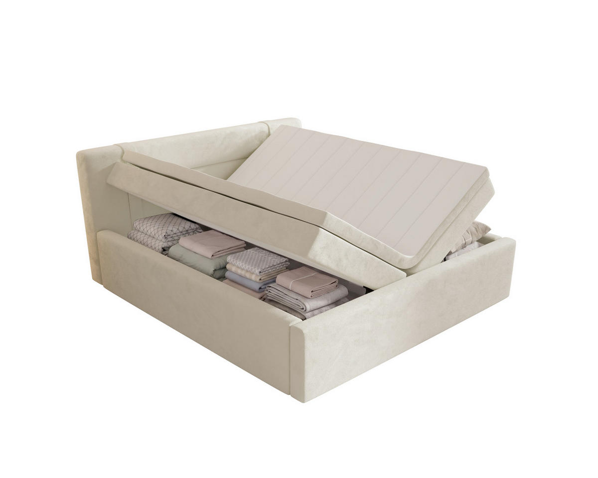 BOXBETT 200/200 cm,  in Beige, Bettkasten, Topper, H2 = mittel  - Beige, MODERN, Textil (200/200cm) - MID.YOU