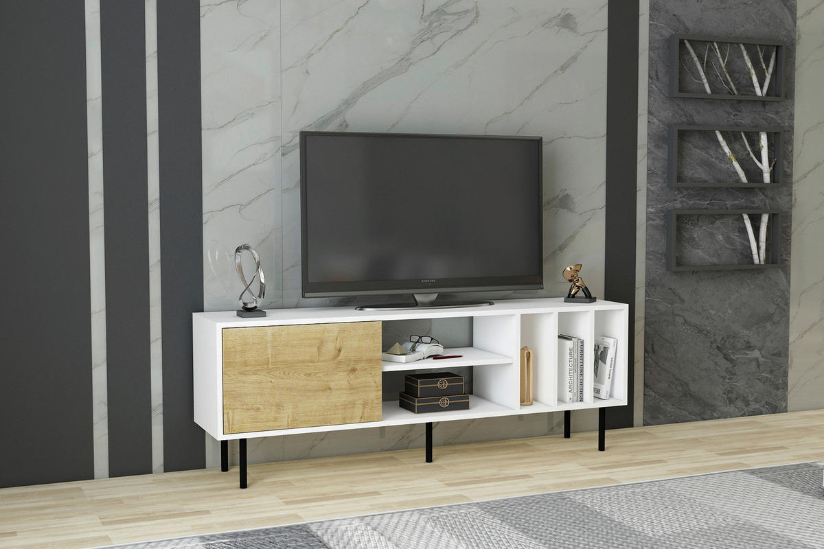 TV-BÄNK 160/57/35 cm  - vit/svart, Design, metall/trämaterial (160/57/35cm) - Livetastic