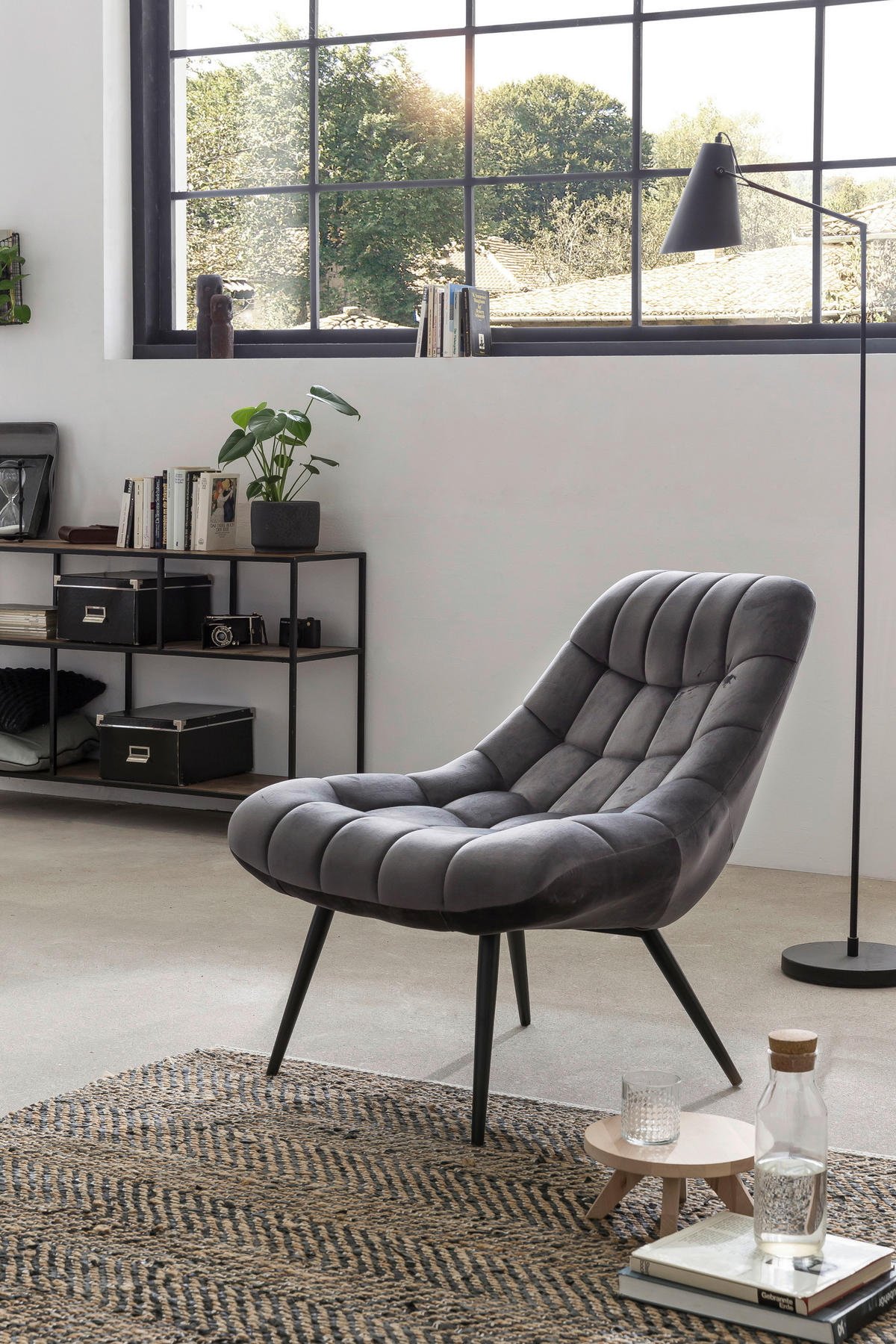 XXL-SESSEL Samt Grau, Schwarz    - Schwarz/Grau, MODERN, Textil/Metall (76/85,6/85,6cm) - Livetastic