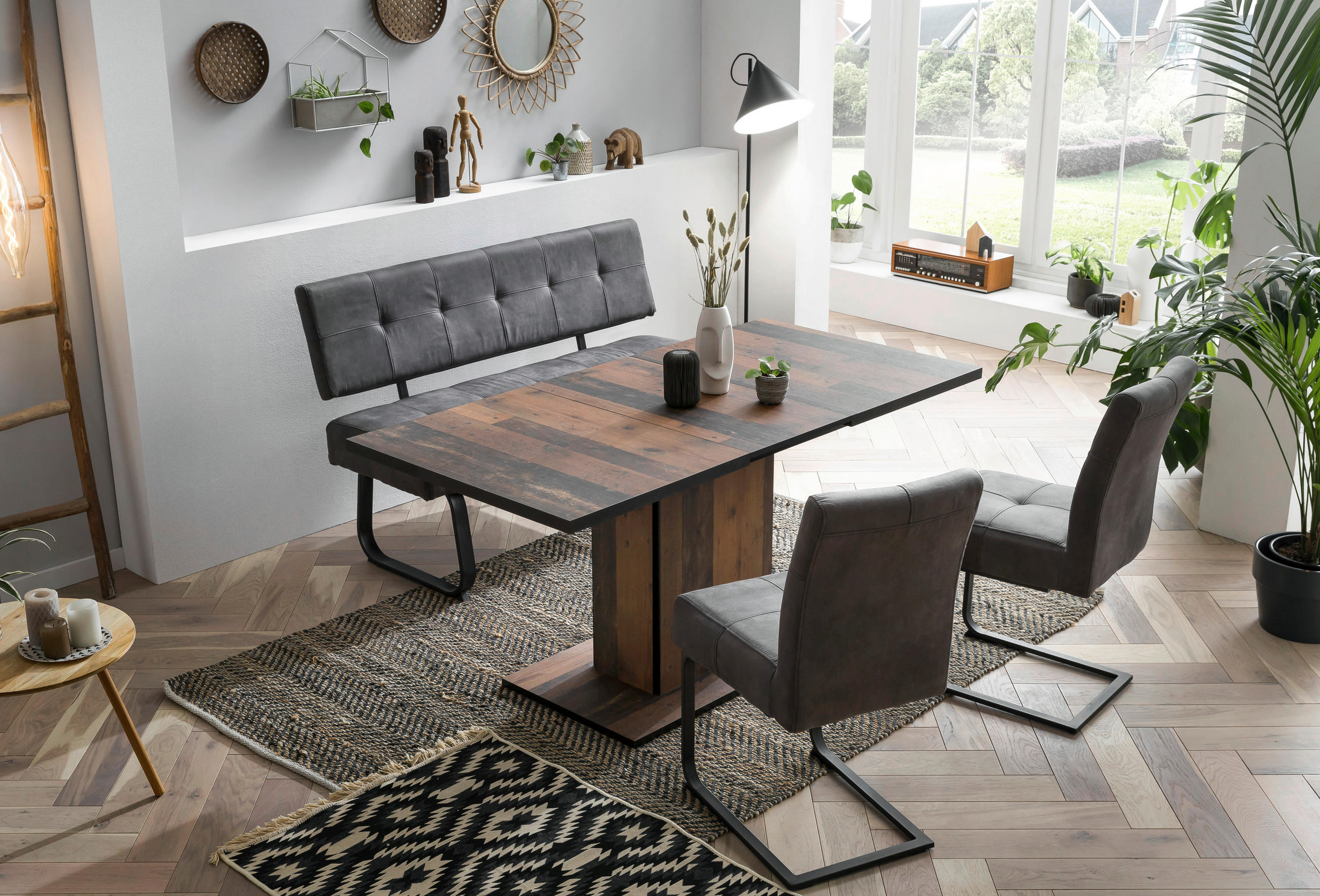 TISCHGRUPPE in Metall, Textil, Holzwerkstoff Anthrazit, Alteiche  - Alteiche/Anthrazit, MODERN, Holzwerkstoff/Textil (120 - 160/76/80cm) - MID.YOU