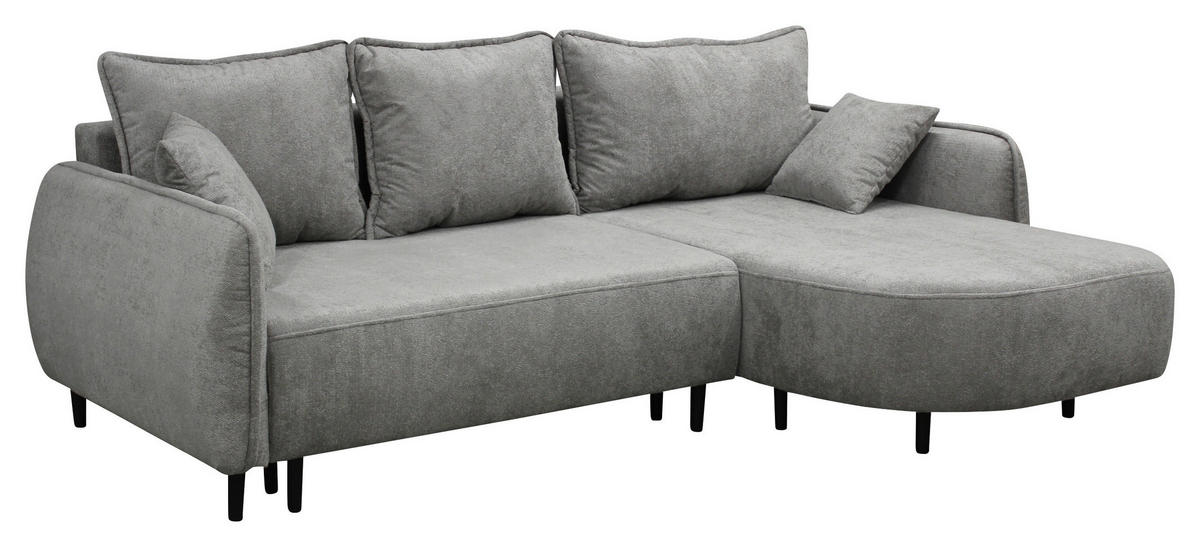 ECKSOFA MURANO Grau Chenille Zierkissen, Rückenkissen, Bettkasten  - Schwarz/Grau, Design, Holz/Textil (242/167cm) - MID.YOU