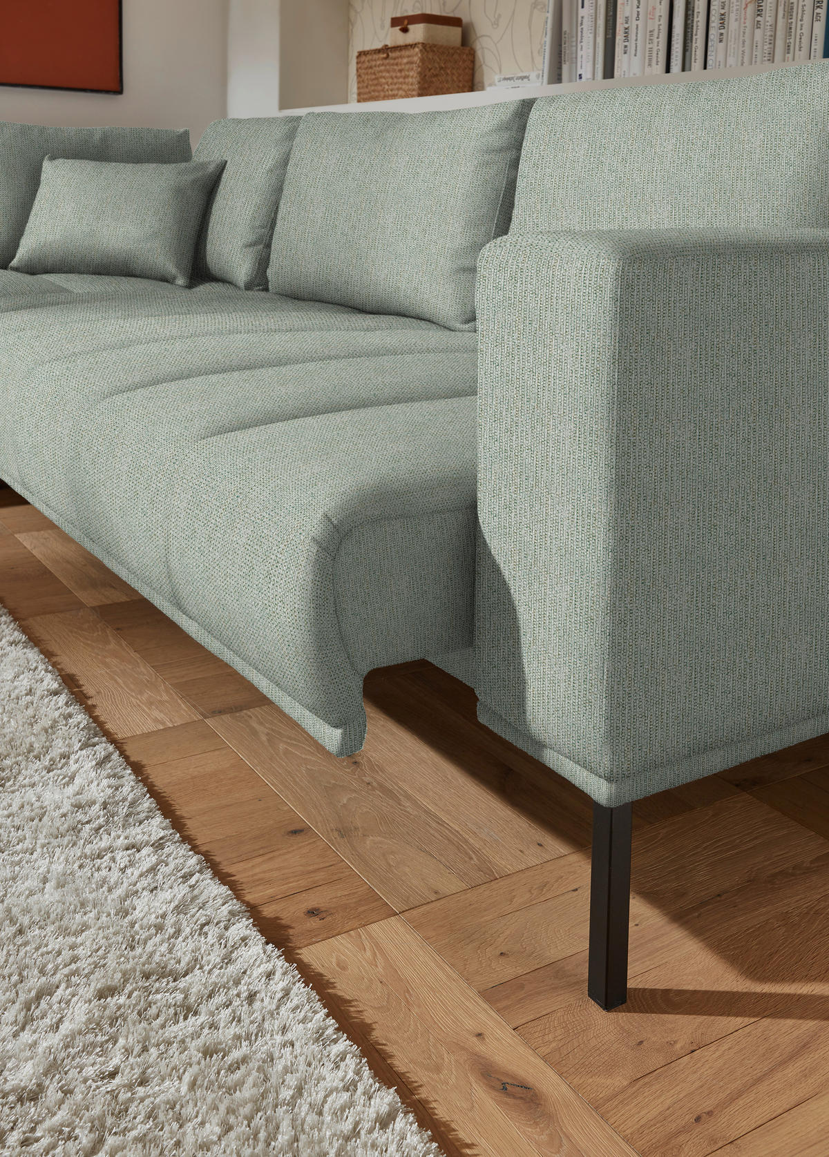 ECKSOFA  in Flachgewebe Platinfarben  270/308 cm  - Platinfarben/Schwarz, Design, Textil/Metall (270/308cm) - Pure Home Lifestyle