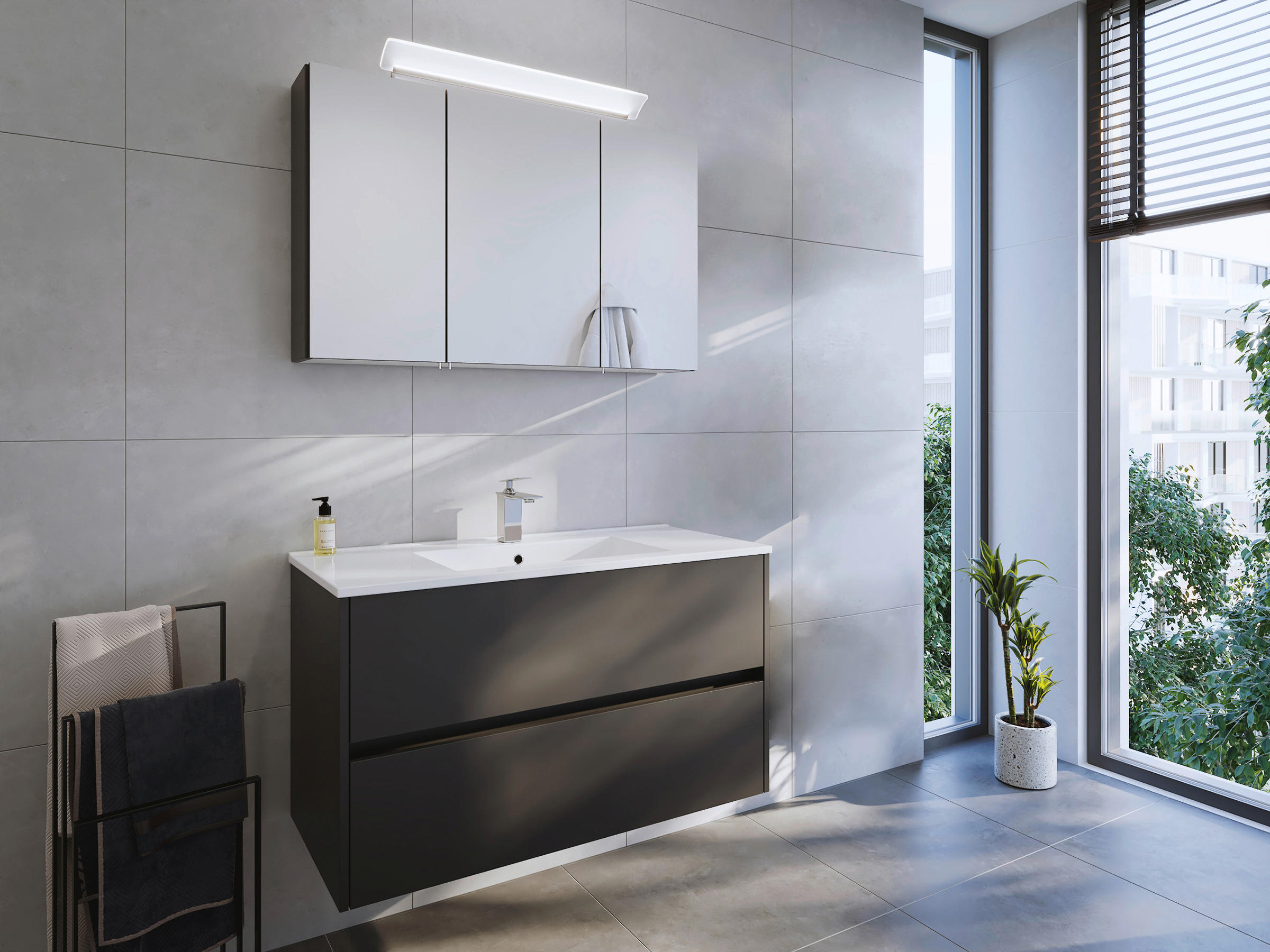 BADEZIMMER 2-teilig  in 100 cm  - Graphitfarben/Weiß, Basics, Keramik/Holzwerkstoff (100cm) - MID.YOU