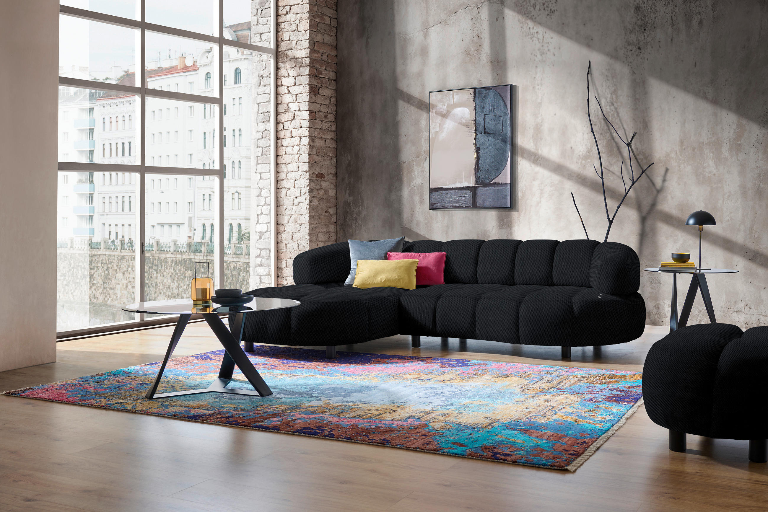 ECKSOFA in Webstoff Schwarz  - Schwarz, Design, Holz/Textil (183/284cm) - Welnova