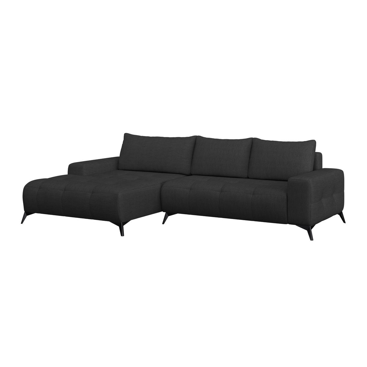 ECKSOFA MAURO Schwarz Flachgewebe  - Schwarz, Trend, Textil/Metall (175/290cm) - MID.YOU