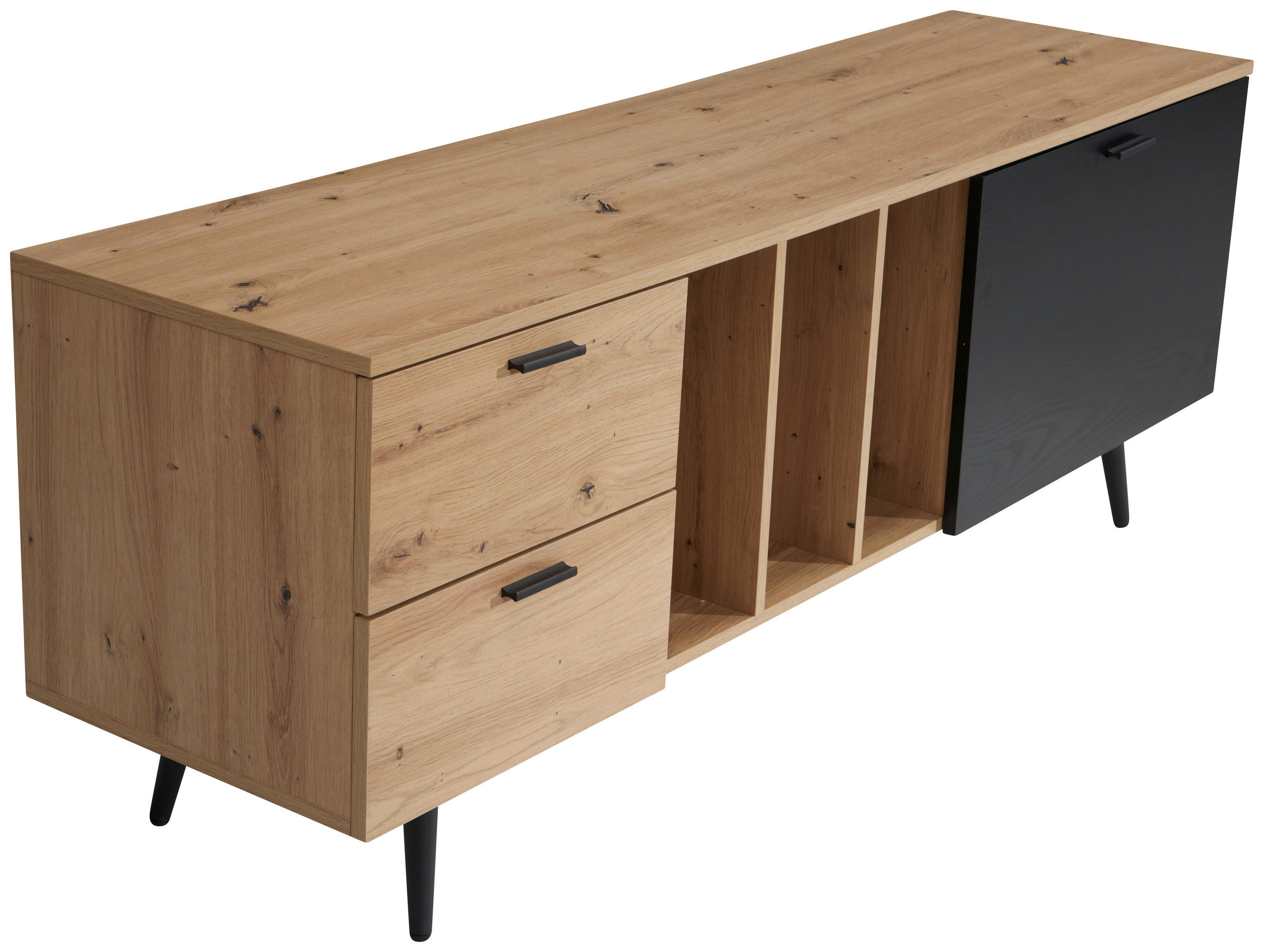 LOWBOARD  in 150/55/40 cm  - Eichefarben/Schwarz, Design, Holzwerkstoff/Metall (150/55/40cm) - Livetastic