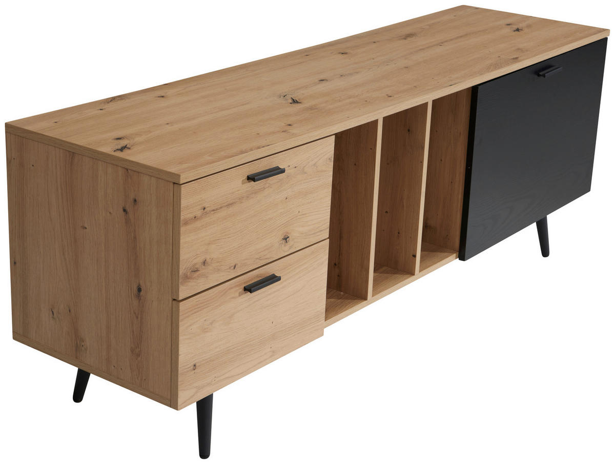 NIZKA OMARICA črna, barve hrasta  - črna/barve hrasta, Design, kovina/leseni material (150/55/40cm) - Livetastic