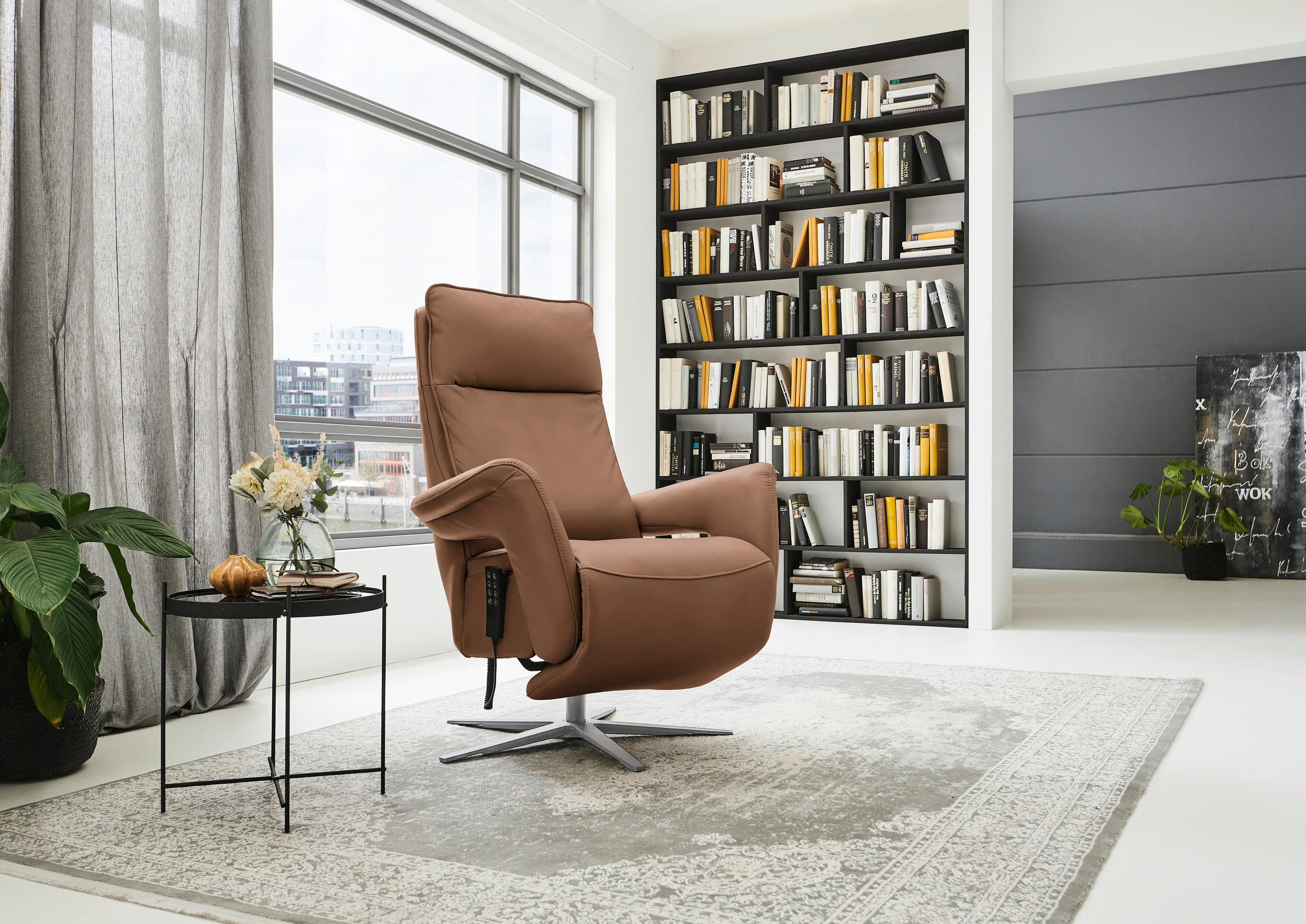RELAXSESSEL in Leder Braun  - Edelstahlfarben/Braun, Design, Leder/Metall (79-83/116/87-176cm) - Valdera