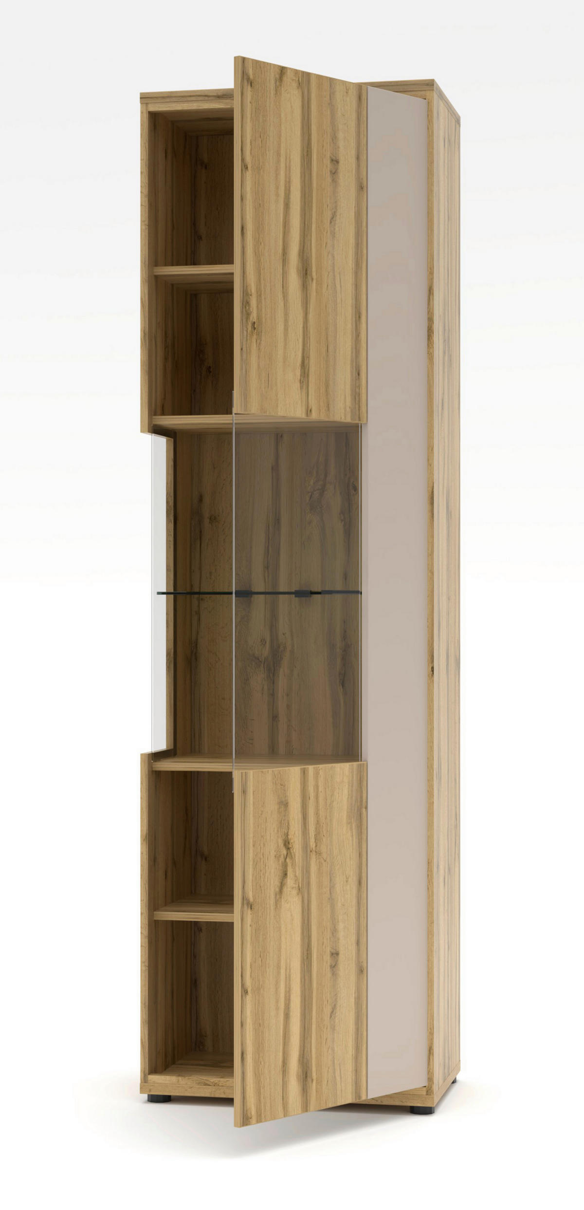 VITRINE in Eichefarben, Kaschmir  - Kaschmir/Eichefarben, Design, Glas/Holzwerkstoff (60/205/40cm) - Livetastic