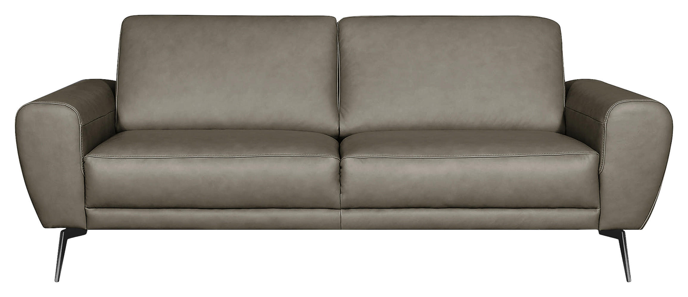 3-SITZER-SOFA in Echtleder Grau  - Schwarz/Grau, Design, Leder/Metall (207/85/92cm) - Livetastic