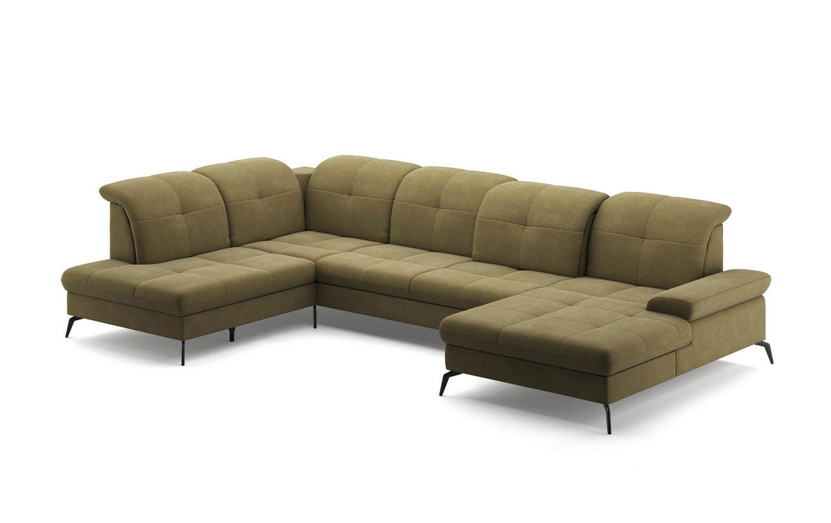 WOHNLANDSCHAFT in Flachgewebe Olivgrün  - Schwarz/Olivgrün, Konventionell, Textil/Metall (231/357/185cm) - Sit & More