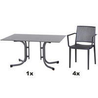 GARTENGARNITUR 5-teilig 5-teilig  - Anthrazit, Basics, Kunststoff/Metall (90/80/140cm) - Siena Garden