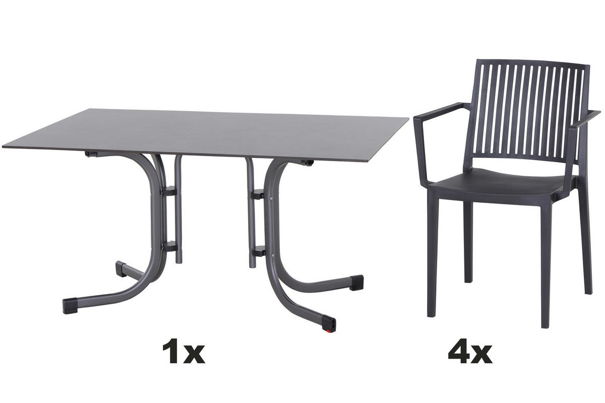GARTENGARNITUR 5-teilig 5-teilig  - Anthrazit, Basics, Kunststoff/Metall (90/80/140cm) - Siena Garden